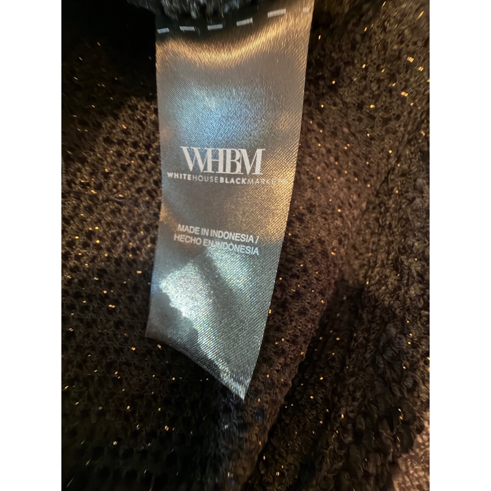 White House Black Market Chenille V-Neck Snit Sweater Black Gold Metallic S - Picture 4 of 6